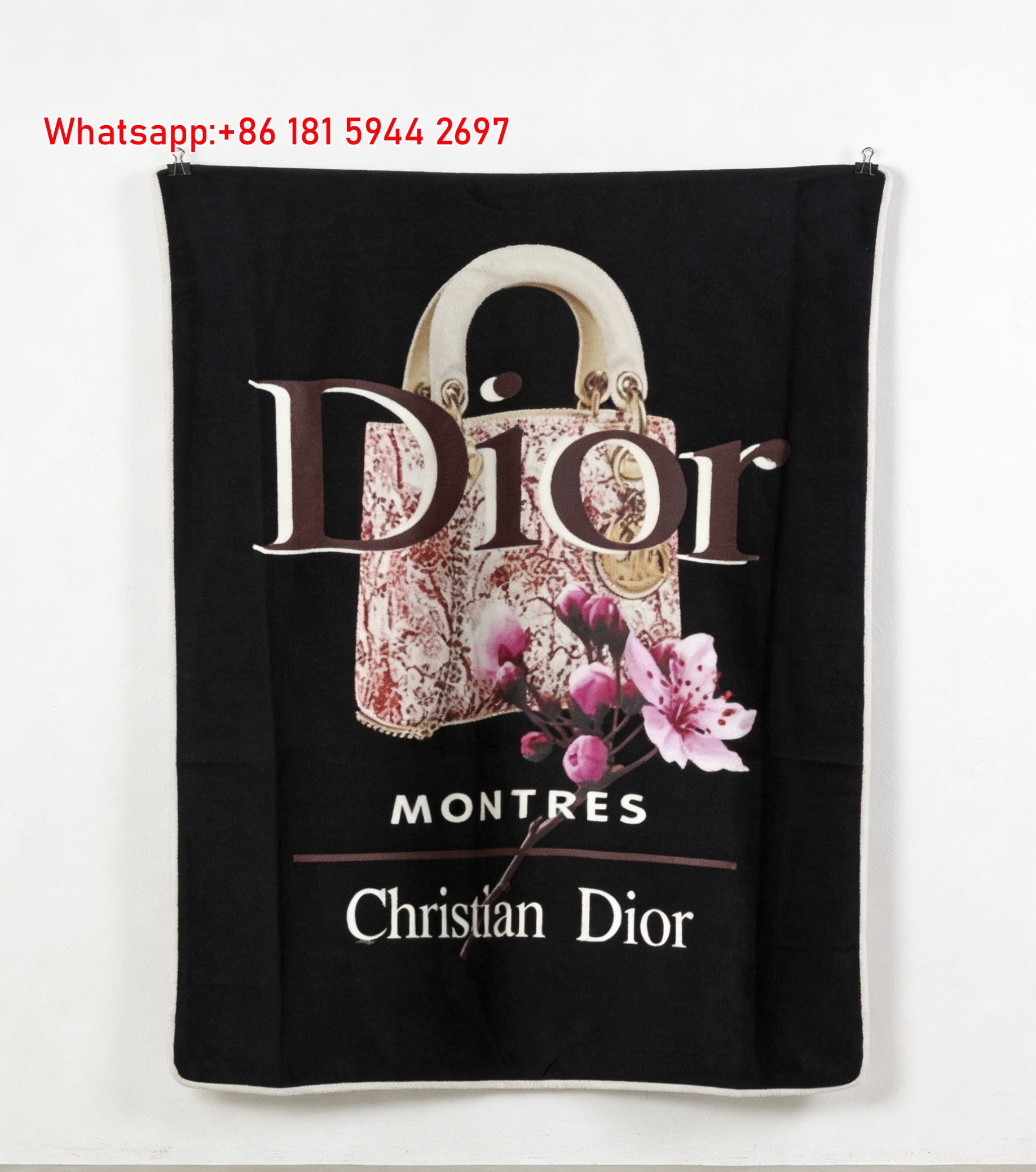 Christian Dior Montres Bag Cherry Blossom Flannel Sofa Throw Blanket D173